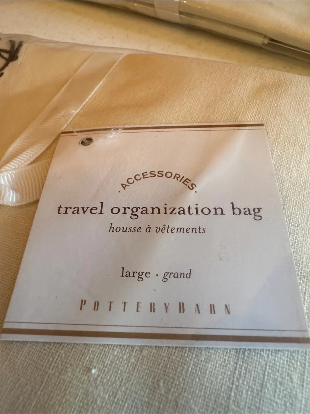Pottery Barn Set of 2 Embroidered Cream Linen Travel (laundry) Bags
